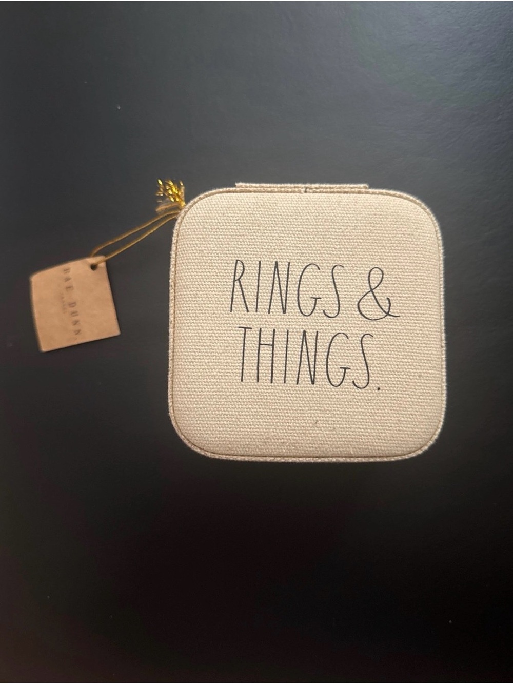 Rae Dunn Natural Canvas Square Jewelry Pouch with Gold Zipper